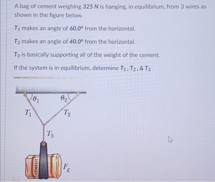 A bag of cement weighing 325 n