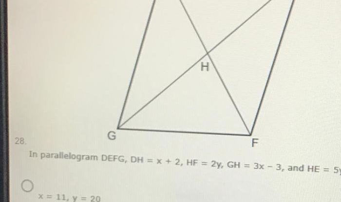 In parallelogram defg dh x 1 hf 3y