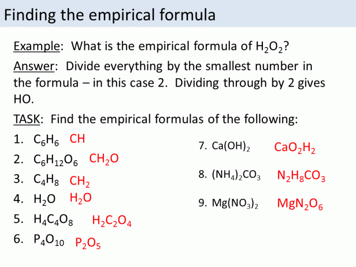 Empirical formula worksheet with answers