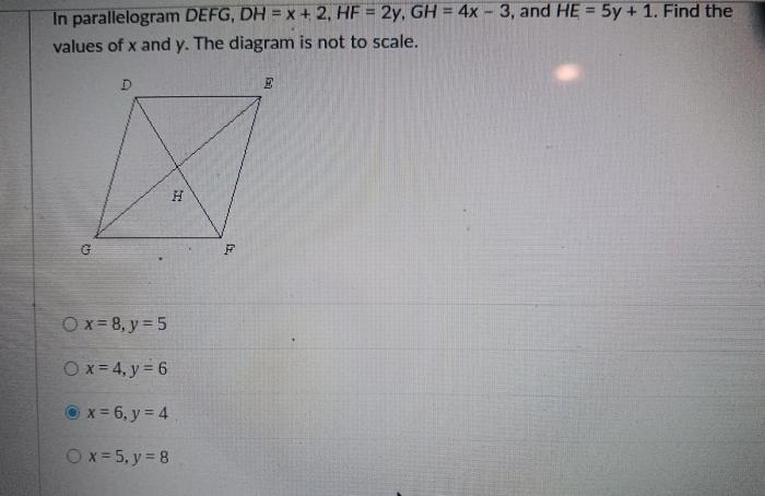 In parallelogram defg dh x 1 hf 3y